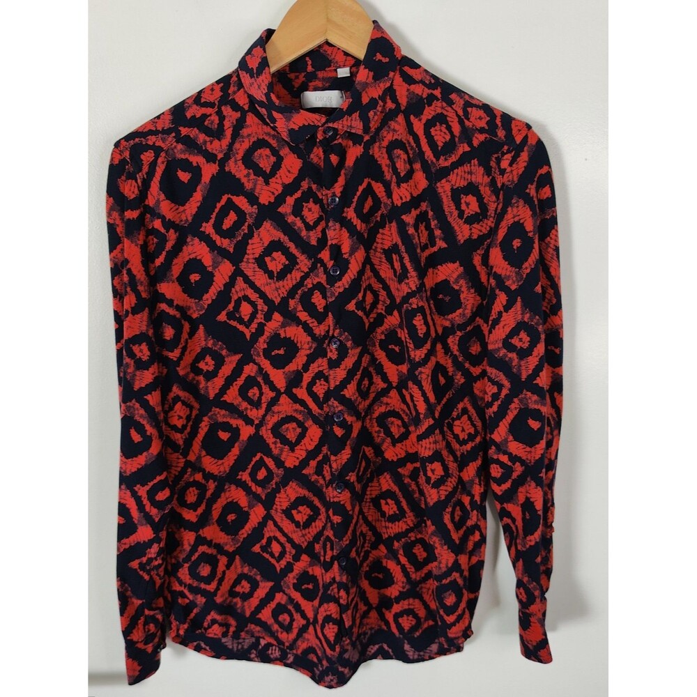 Dior Mens Medium Animal Print Triacetate Long Sleeve Shirt Made in Italy